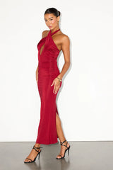 Tailynn Dark Brown Slinky Knit Cross-Front Maxi Dress