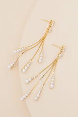 Nicole Gold Rhinestone Pearl Fringe Earrings