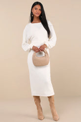 Marvelous Match Ivory Knit Two-Piece Midi Dress & Sweater Set