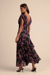 Wrenna Black Floral Gathered Tiered Maxi Dress