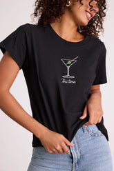 Tini Time Black Cotton Embroidered Tee