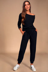 Dressed to Chill Black Ribbed Drawstring Joggers