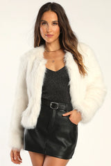 Glam Attitude Ivory Faux Fur Jacket