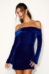 Alluring Glam Plum Velvet Off-the-Shoulder Mini Dress
