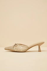 Lacey Black Lace Bow Kitten Heel Mule Pumps