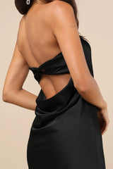 Effortless Bliss Blush Pink Satin Strapless Cowl Back Midi Dress