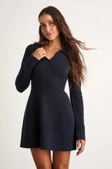 Soft Serenity Navy Collared Sweater Mini Dress
