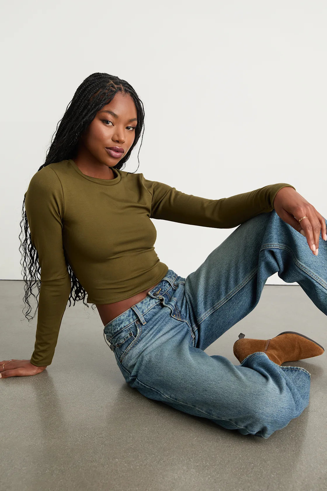 Begin with the Basics Olive Green Long Sleeve Crop Top