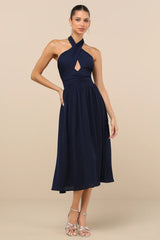 Emrah Red Cross-Front Cutout Halter Midi Dress