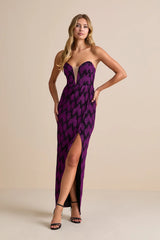 Shimmering RSVP Shiny Magenta Lurex Strapless Maxi Dress