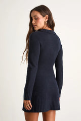 Soft Serenity Navy Collared Sweater Mini Dress
