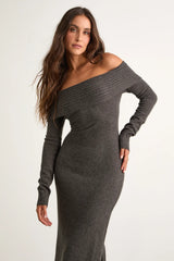 Ellie Dark Plum Sweater Bodycon Maxi Dress