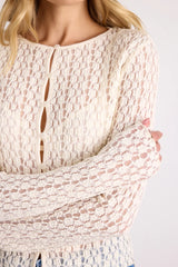 Collie Ivory Sheer Lace Button-Front Cardigan