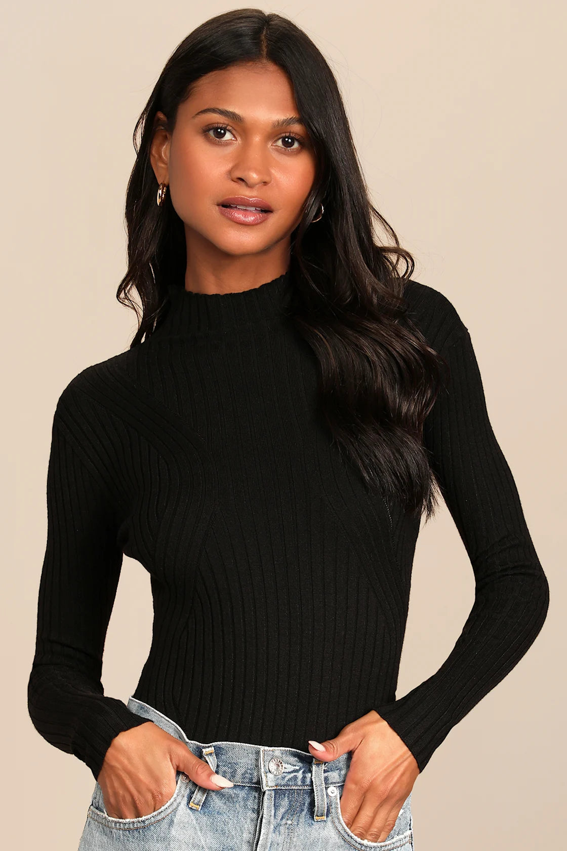 Crawford Black Long Sleeve Mock Neck Bodysuit