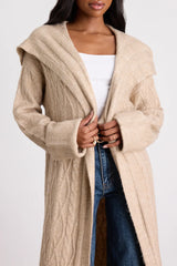 Iridina Beige Cable Knit Open-Front Duster Cardigan