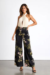 Thriving Vibes Fuchsia Floral Print Satin Wide-Leg Pants