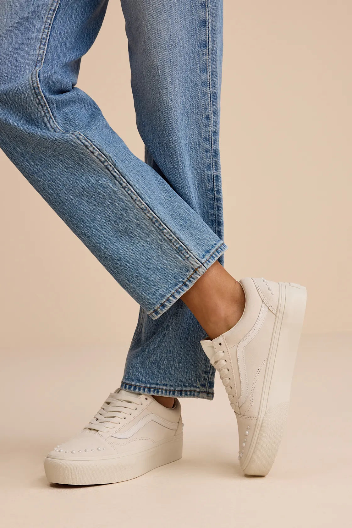 Old Skool Pearls Marshmallow Platform Suede Sneakers