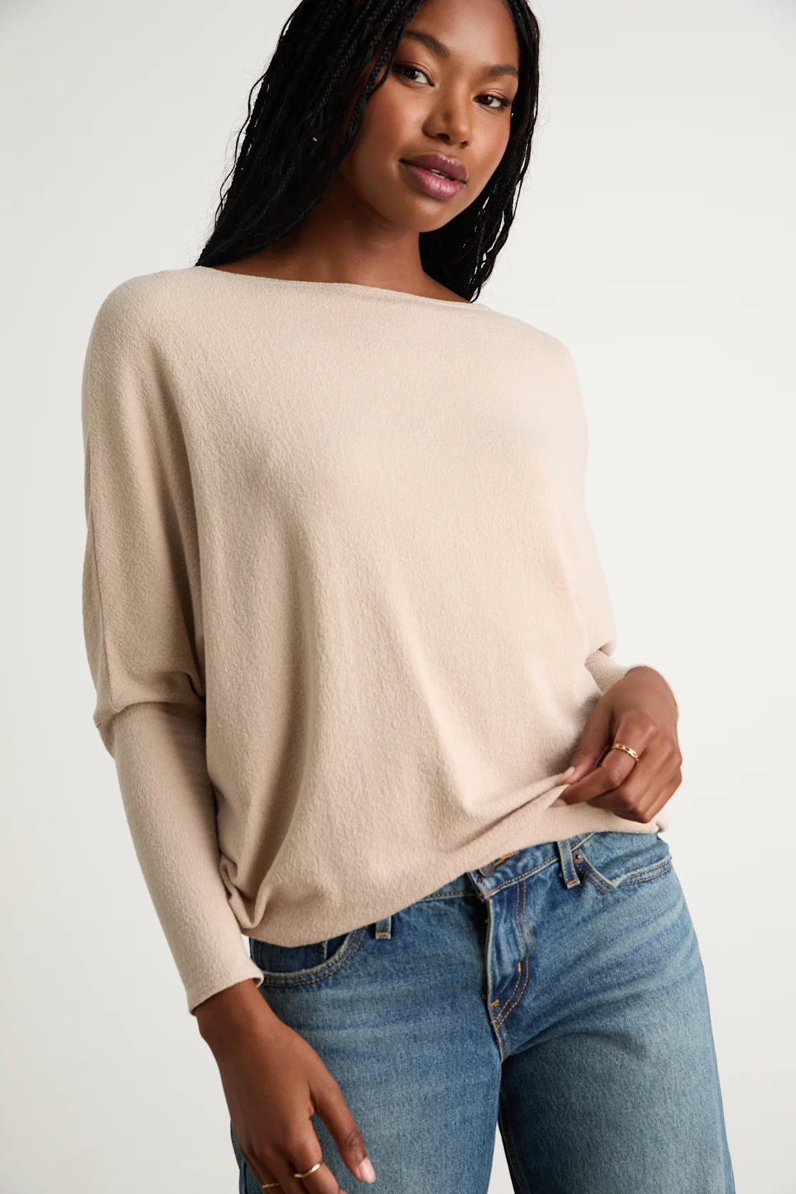 Verla Beige Dolman Sleeve Sweater Top