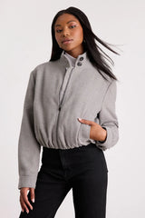 Jinora Light Grey Zip-Front Bomber Jacket