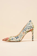 Wellica Cream Floral Jacquard Pearl Pointed-Toe Pumps
