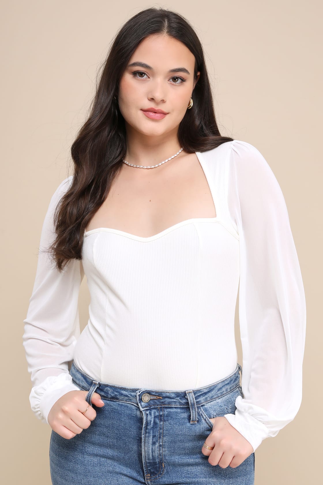 Sensational Sweetheart Black Ribbed Balloon Sleeve Bodysuit