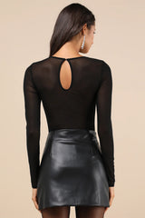 Impressive Allure Black Mesh Cutout Bodysuit