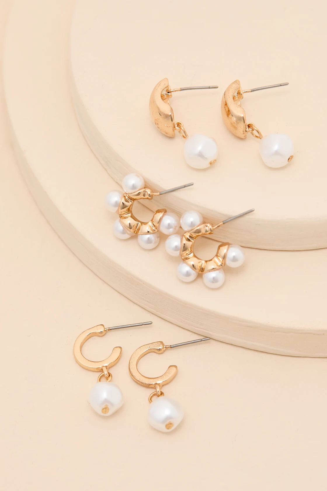 Afina Gold Pearl Three-Piece Earring Set