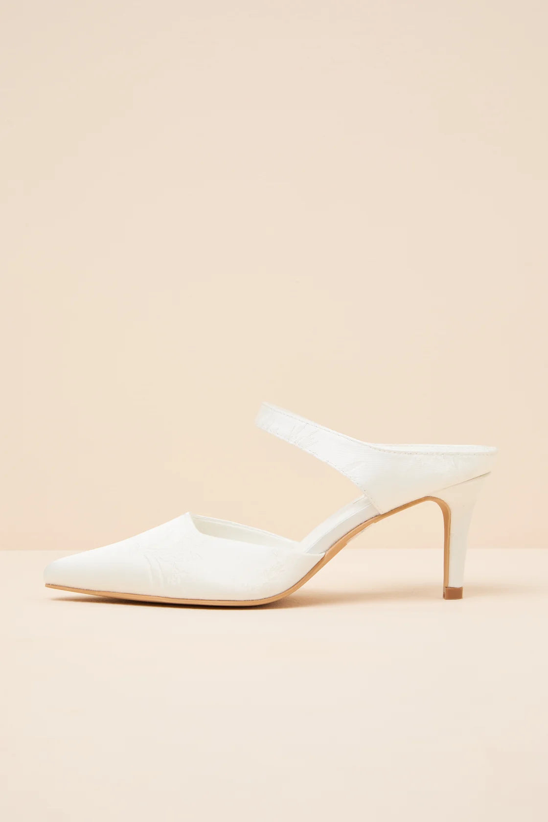 Kalinda Ivory Satin Jacquard Mule Pumps