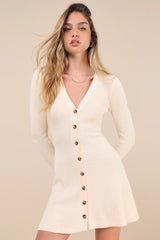 Adorably Flirty Emerald Button-Front Sweater Mini Dress