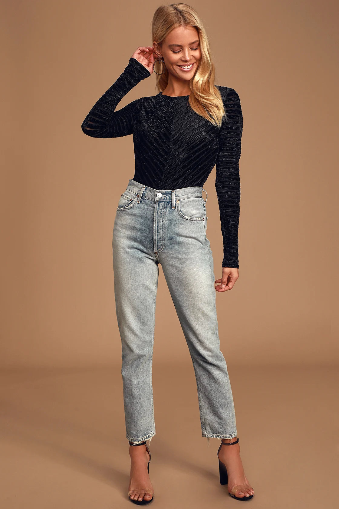 Save the Date Dusty Pink Velvet Striped Long Sleeve Bodysuit