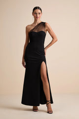 Brayla Black One-Shoulder Mermaid Maxi Dress