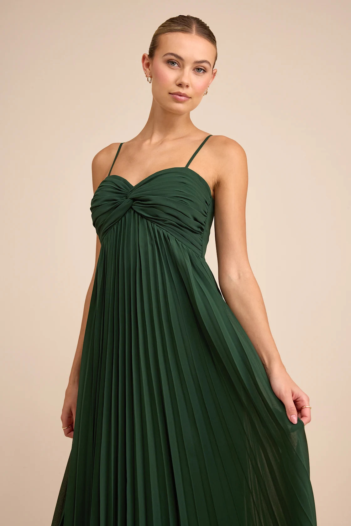 Jolette Blue Pleated Knot-Front Maxi Dress