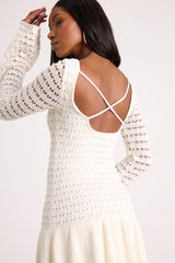 Sylvie Ivory Loose Knit Drop Waist Sweater Mini Dress