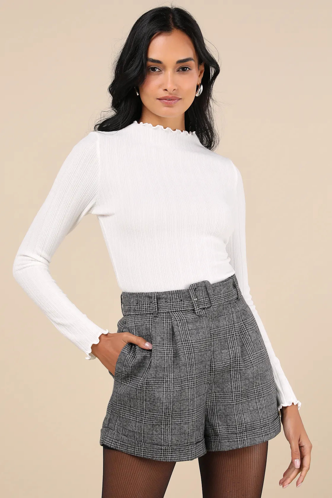 Charmed Vibes Ivory Ribbed Lettuce Edge Long Sleeve Top