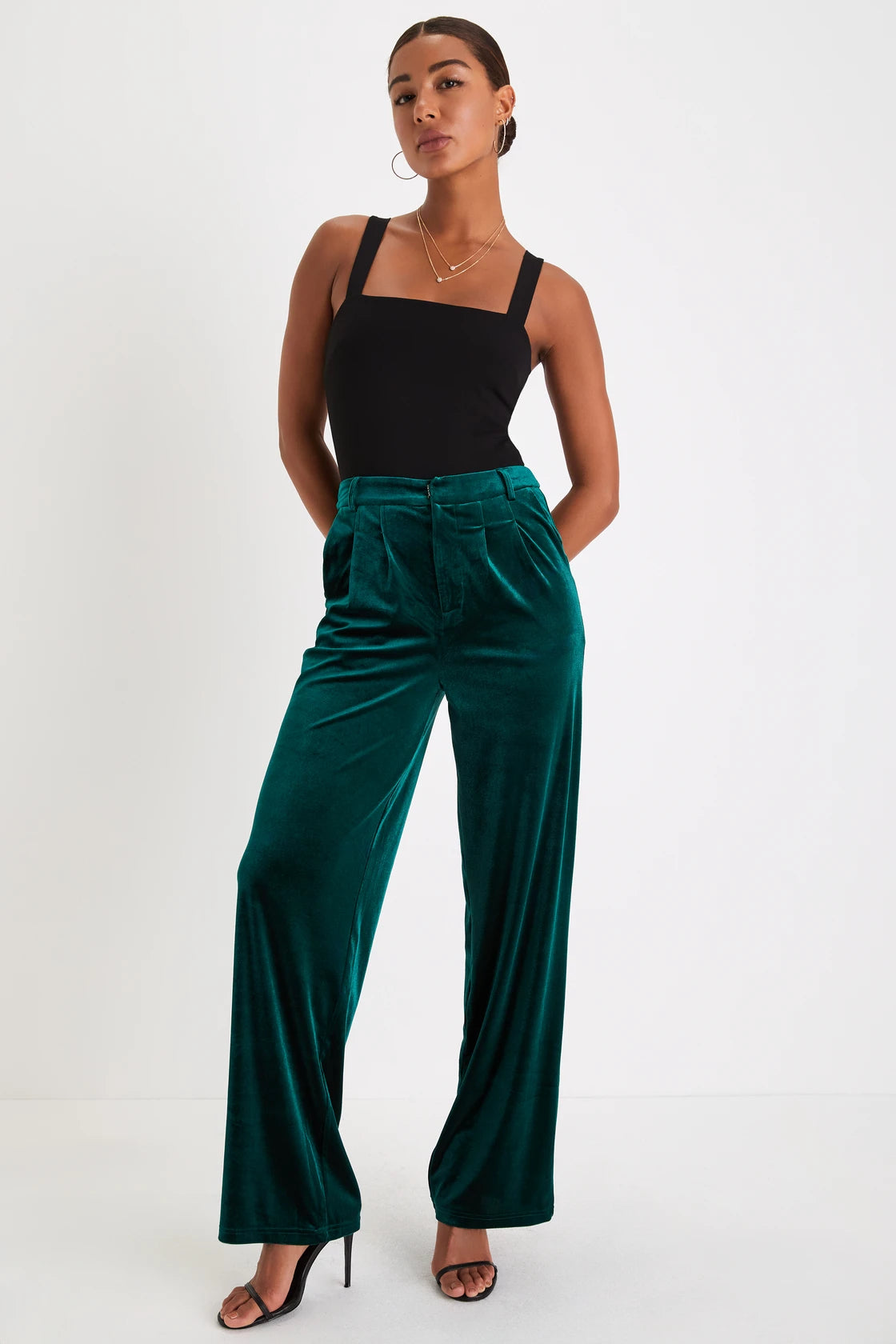Posh Idea Plum Velvet High-Rise Straight Leg Trouser Pants