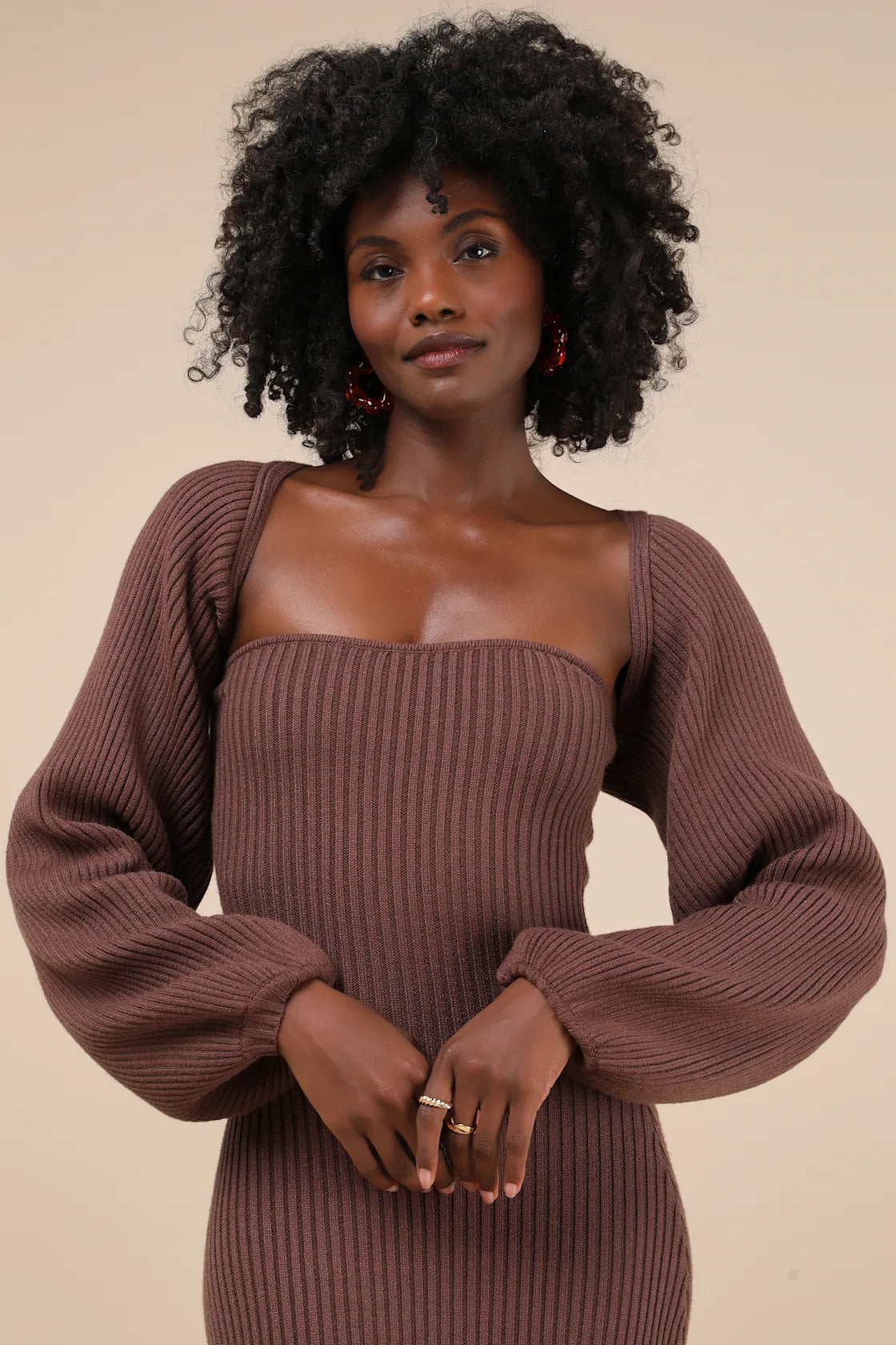 Autumn Aura Olive Green Ribbed Two-Piece Sweater Dress