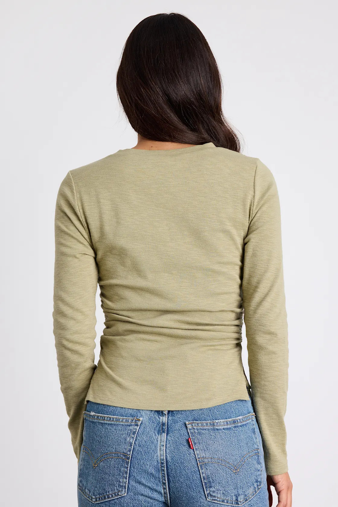 Ambrose Light Green Burnout Ruched Long Sleeve Top