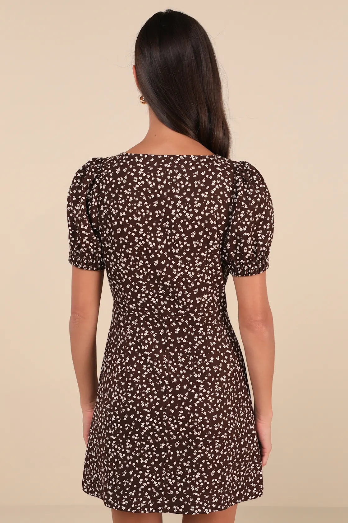 Adored Cutie Brown Floral Corduroy Button-Front Mini Dress