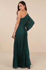Divine Charm Black Pleated One-Shoulder Maxi Dress