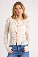 Collie Ivory Sheer Lace Button-Front Cardigan
