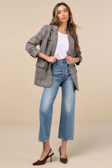Seasoned Chicness Brown Plaid Tweed Oversized Blazer