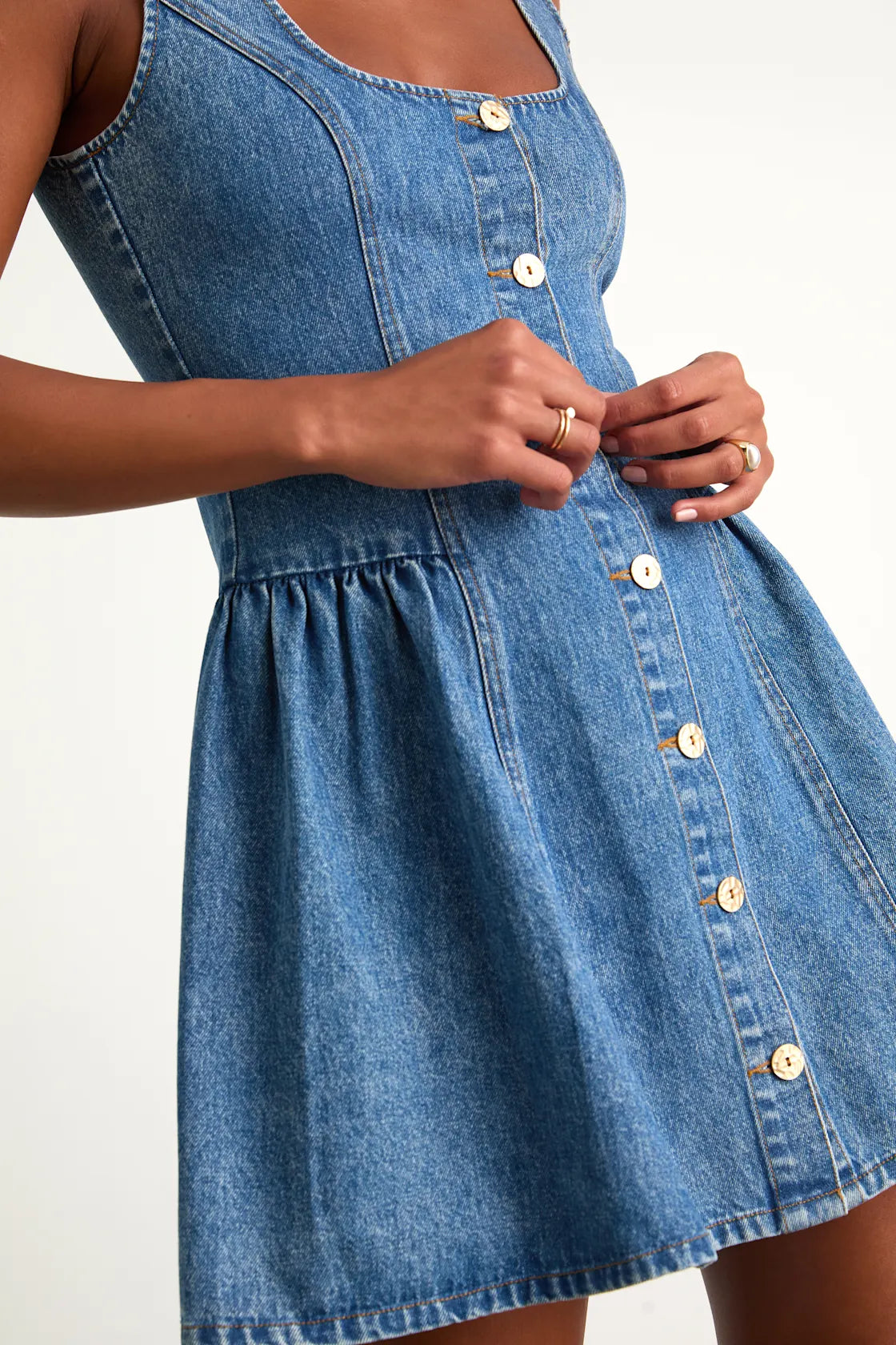 Prinsley Medium Wash Denim Button-Front Mini Dress