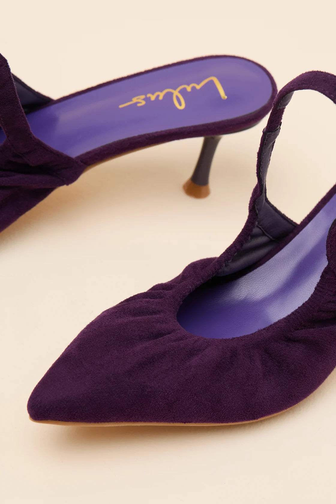 Corbett Plum Purple Suede Ruched Slingback Pointed-Toe Pumps