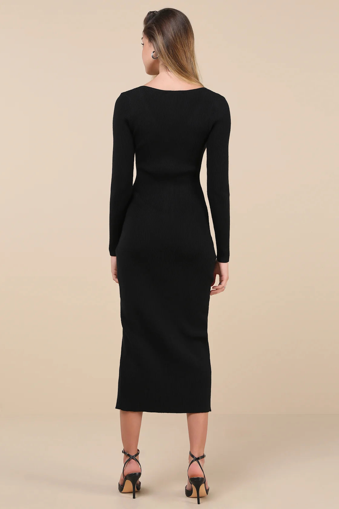 Snuggly Sweetness Black Ribbed Zip-Front Sweater Midi Dress