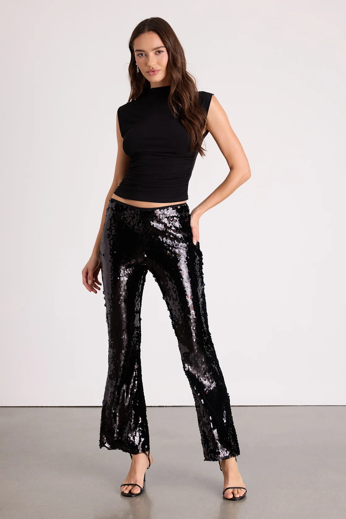Christella Black Sequin Low-Rise Flare Pants