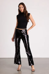 Christella Black Sequin Low-Rise Flare Pants