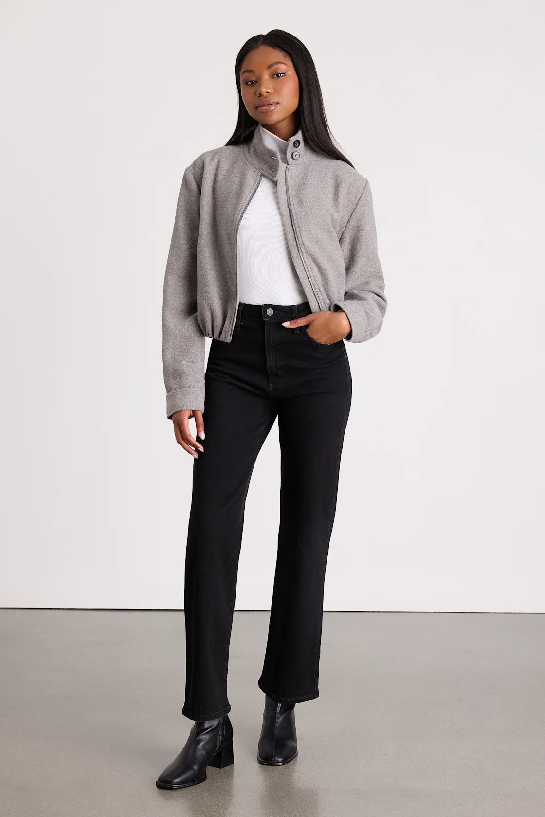 Jinora Light Grey Zip-Front Bomber Jacket