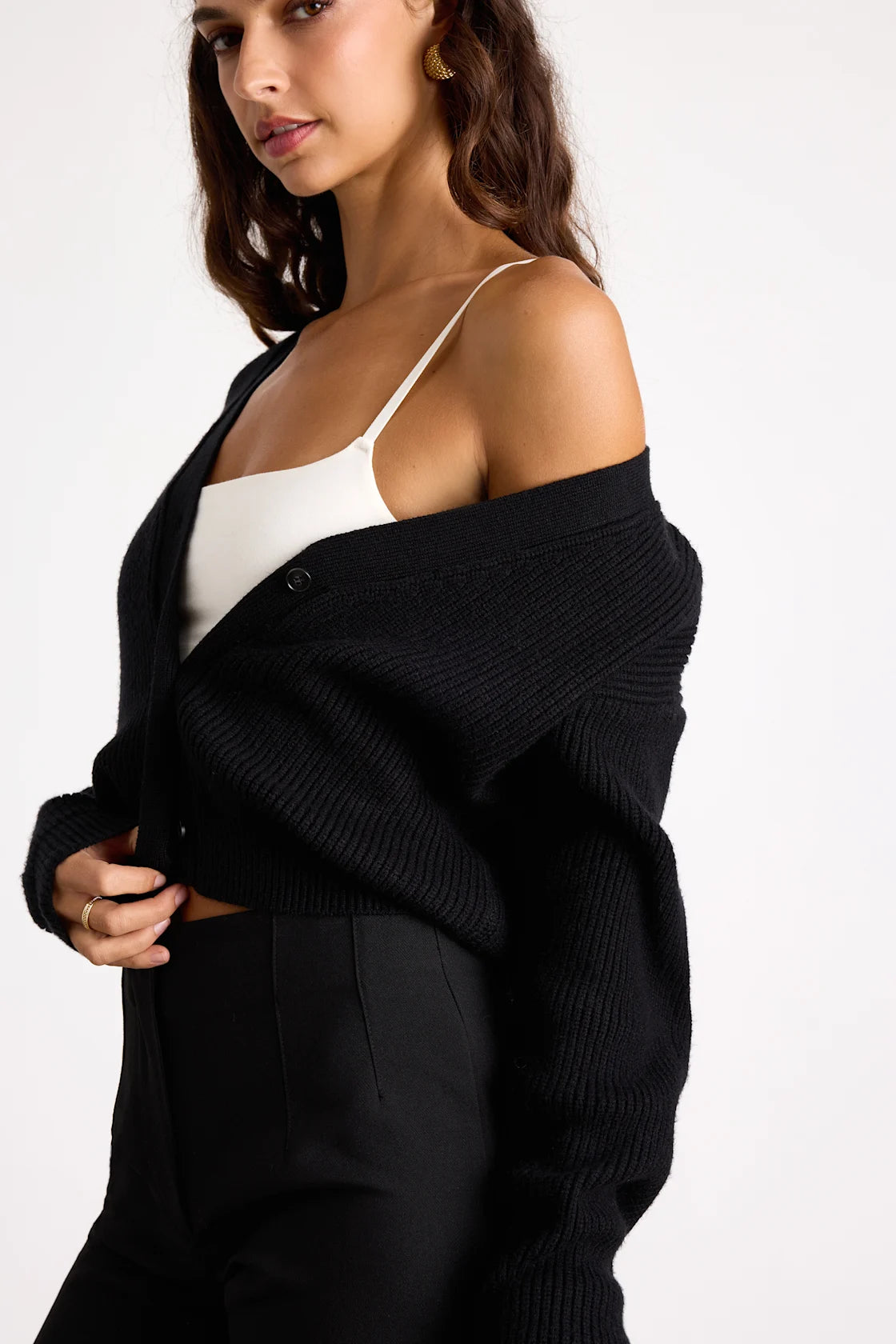 Toasty Babe Black Knit Button-Up Cropped Cardigan