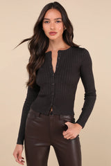 Perfect Classic Dark Green Ribbed Knit Cardigan Sweater