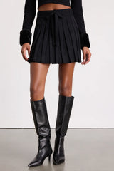 Layden Black Knit Pleated Mini Skirt